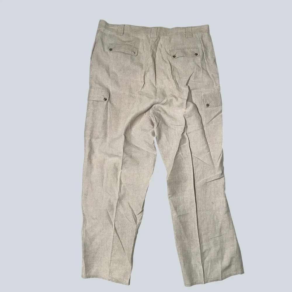 Biton Mens 100% Linen Cargo Pants Lot of 2 Olive Beige Size 42 Straight Leg